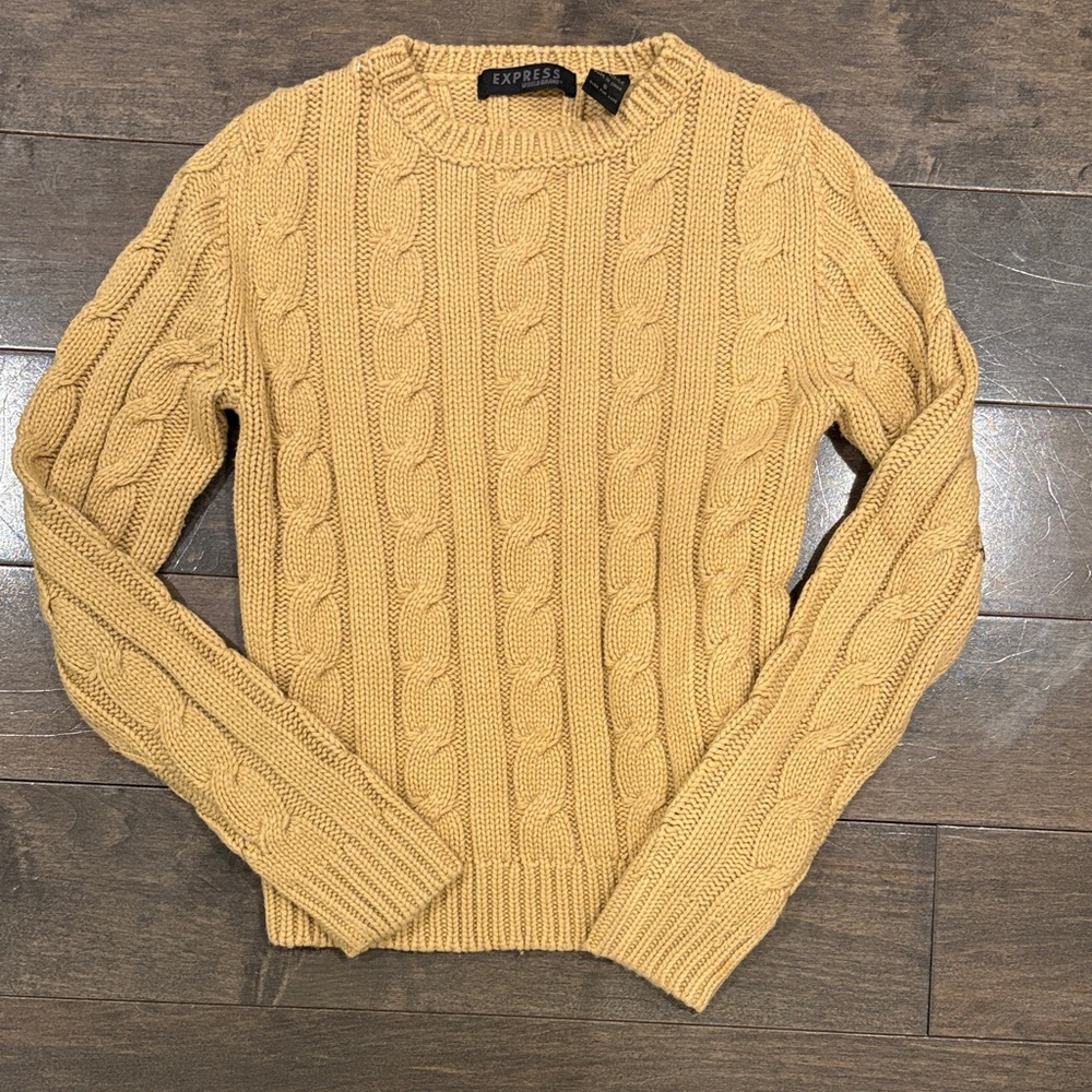 Express Women’s Crewneck Cable Knit Sweater - Tan